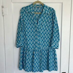 Zara blue white pink floral collared women’s shirt dress small